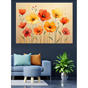 Turuncu Kırmızı Gelincik Çiçekleri Dekoratif Kanvas - Mdf Ahşap Tablo 25x35 cm