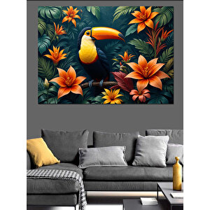 Tropik Kuşlar Ve Çiçekler Dekoratif Kanvas - Mdf Ahşap Tablo 100x140 cm