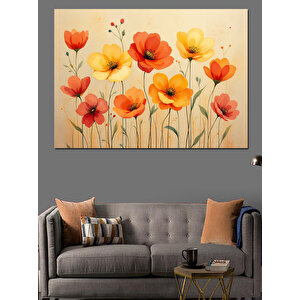 Turuncu Kırmızı Gelincik Çiçekleri Dekoratif Kanvas - Mdf Ahşap Tablo 35x50 cm