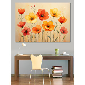 Turuncu Kırmızı Gelincik Çiçekleri Dekoratif Kanvas - Mdf Ahşap Tablo 35x50 cm