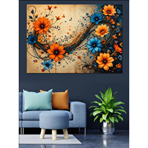 Altın Sarısı Çiçek Dalları Dekoratif Kanvas - Mdf Ahşap Tablo 35x50 cm