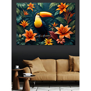 Tropik Kuşlar Ve Çiçekler Dekoratif Kanvas - Mdf Ahşap Tablo 50x70 cm