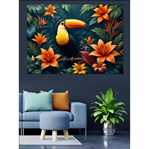 Tropik Kuşlar Ve Çiçekler Dekoratif Kanvas - Mdf Ahşap Tablo 50x70 cm