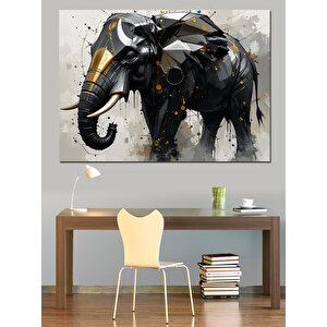 Metalik Fil Modern Heykel Dekoratif Kanvas - Mdf Ahşap Tablo 25x35 cm