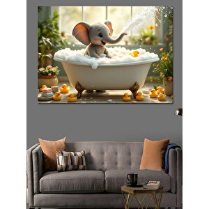 Banyo Yapan Fil Dekoratif Kanvas - Mdf Ahşap Tablo 35x50 cm