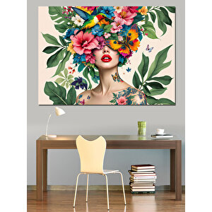 Çiçekli Tropikal Kadın Dekoratif Kanvas - Mdf Ahşap Tablo 25x35 cm