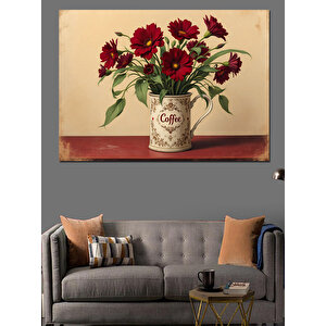 Kavanozda Kırmızı Çiçekler Dekoratif Kanvas - Mdf Ahşap Tablo 50x70 cm