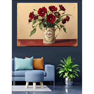 Kavanozda Kırmızı Çiçekler Dekoratif Kanvas - Mdf Ahşap Tablo 35x50 cm