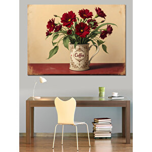 Kavanozda Kırmızı Çiçekler Dekoratif Kanvas - Mdf Ahşap Tablo 35x50 cm