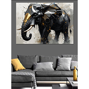 Metalik Fil Modern Heykel Dekoratif Kanvas - Mdf Ahşap Tablo 35x50 cm