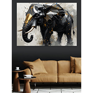 Metalik Fil Modern Heykel Dekoratif Kanvas - Mdf Ahşap Tablo 35x50 cm
