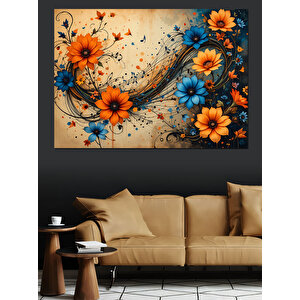 Altın Sarısı Çiçek Dalları Dekoratif Kanvas - Mdf Ahşap Tablo 70x100 cm