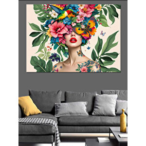 Çiçekli Tropikal Kadın Dekoratif Kanvas - Mdf Ahşap Tablo 50x70 cm