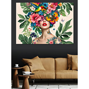 Çiçekli Tropikal Kadın Dekoratif Kanvas - Mdf Ahşap Tablo 50x70 cm