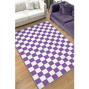 Minimalist Damalı Pembe Beyaz Halı Kareli Oturma Odası Halısı Retro Tarzı Salon Halısı 80x120 cm