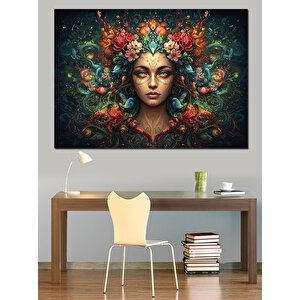 Çiçekli Başlıklı Doğal Kadın Dekoratif Kanvas - Mdf Ahşap Tablo 35x50 cm