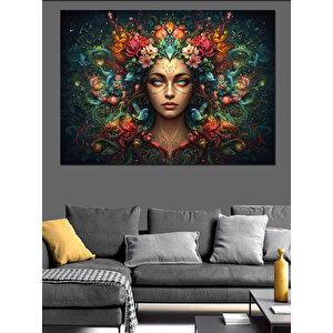Çiçekli Başlıklı Doğal Kadın Dekoratif Kanvas - Mdf Ahşap Tablo 35x50 cm
