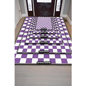 Homshtag Minimalist Damalı Pembe Beyaz Halı Kareli Oturma Odası Halısı Retro Tarzı Salon Halısı