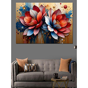 Kırmızı Mavi Lotus Çiçekleri Dekoratif Kanvas - Mdf Ahşap Tablo 35x50 cm