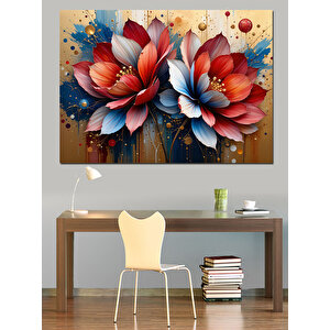 Kırmızı Mavi Lotus Çiçekleri Dekoratif Kanvas - Mdf Ahşap Tablo 35x50 cm