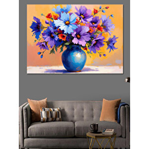 Mavi Vazoda Çiçekler Dekoratif Kanvas - Mdf Ahşap Tablo 70x100 cm