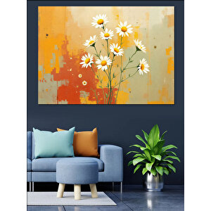 Turuncu Çiçekler Ve Papatyalar Dekoratif Kanvas - Mdf Ahşap Tablo 70x100 cm