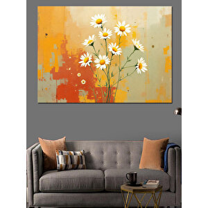 Turuncu Çiçekler Ve Papatyalar Dekoratif Kanvas - Mdf Ahşap Tablo 70x100 cm