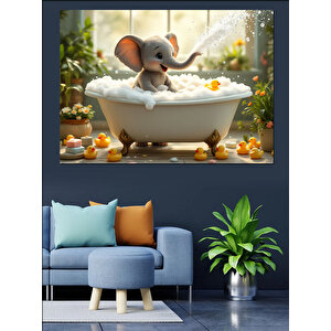 Banyo Yapan Fil Dekoratif Kanvas - Mdf Ahşap Tablo 25x35 cm