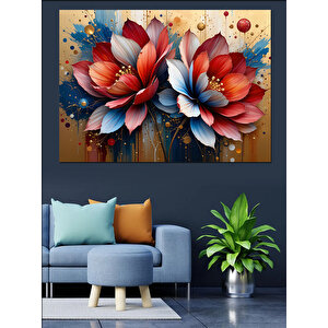 Kırmızı Mavi Lotus Çiçekleri Dekoratif Kanvas - Mdf Ahşap Tablo 25x35 cm