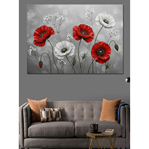 Siyah Beyaz Gelincik Çiçekleri Dekoratif Kanvas - Mdf Ahşap Tablo 70x100 cm