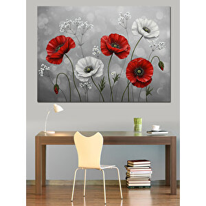Siyah Beyaz Gelincik Çiçekleri Dekoratif Kanvas - Mdf Ahşap Tablo 70x100 cm