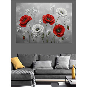 Siyah Beyaz Gelincik Çiçekleri Dekoratif Kanvas - Mdf Ahşap Tablo 70x100 cm