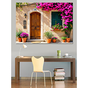 Çiçeklerle Kaplı Kapı Dekoratif Kanvas - Mdf Ahşap Tablo 50x70 cm