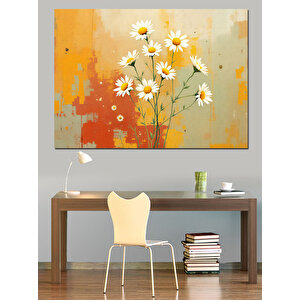 Turuncu Çiçekler Ve Papatyalar Dekoratif Kanvas - Mdf Ahşap Tablo 25x35 cm