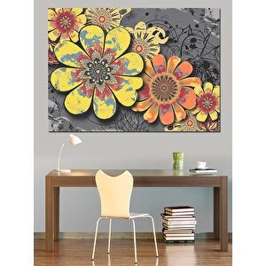 Renkli Çiçek Deseni Dekoratif Kanvas - Mdf Ahşap Tablo 100x140 cm