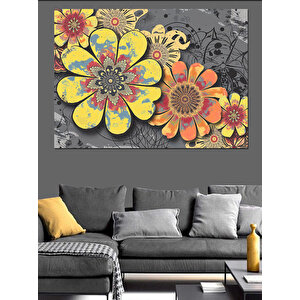 Renkli Çiçek Deseni Dekoratif Kanvas - Mdf Ahşap Tablo 100x140 cm