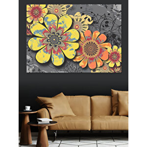 Renkli Çiçek Deseni Dekoratif Kanvas - Mdf Ahşap Tablo 100x140 cm