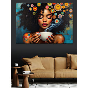 Çiçekli Saçlı Renkli Kadın Dekoratif Kanvas - Mdf Ahşap Tablo 70x100 cm