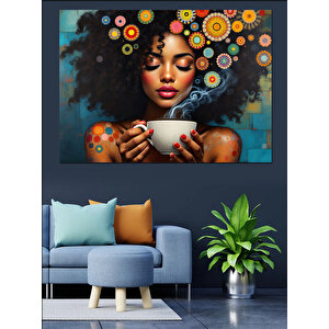 Çiçekli Saçlı Renkli Kadın Dekoratif Kanvas - Mdf Ahşap Tablo 70x100 cm