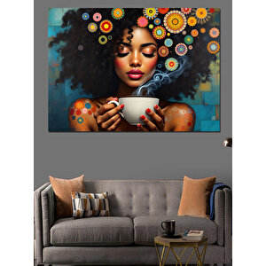 Çiçekli Saçlı Renkli Kadın Dekoratif Kanvas - Mdf Ahşap Tablo 70x100 cm