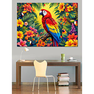 Tropikal Papağan Bahçesi Dekoratif Kanvas - Mdf Ahşap Tablo 50x70 cm