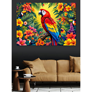 Tropikal Papağan Bahçesi Dekoratif Kanvas - Mdf Ahşap Tablo 70x100 cm