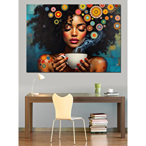 Çiçekli Saçlı Renkli Kadın Dekoratif Kanvas - Mdf Ahşap Tablo