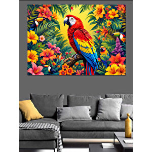 Tropikal Papağan Bahçesi Dekoratif Kanvas - Mdf Ahşap Tablo 25x35 cm