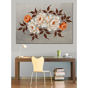Krem Arka Planlı Çiçekler Dekoratif Kanvas - Mdf Ahşap Tablo 70x100 cm