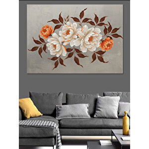 Krem Arka Planlı Çiçekler Dekoratif Kanvas - Mdf Ahşap Tablo 70x100 cm
