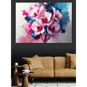 Pembe Sulu Boya Orkide Dekoratif Kanvas - Mdf Ahşap Tablo 100x140 cm