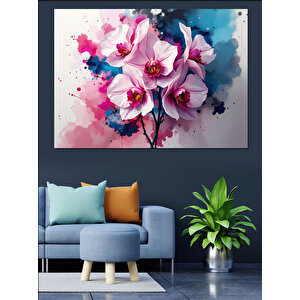 Pembe Sulu Boya Orkide Dekoratif Kanvas - Mdf Ahşap Tablo 100x140 cm