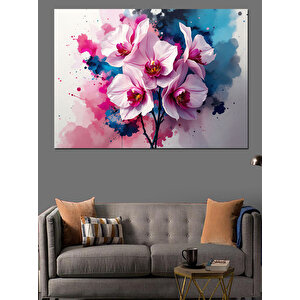 Pembe Sulu Boya Orkide Dekoratif Kanvas - Mdf Ahşap Tablo 100x140 cm