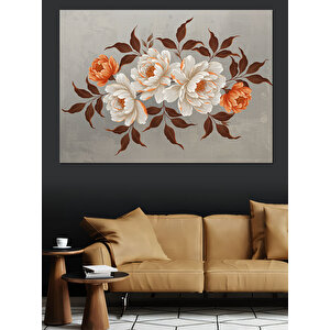 Krem Arka Planlı Çiçekler Dekoratif Kanvas - Mdf Ahşap Tablo 25x35 cm
